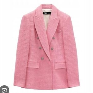 Zara Blogger Favorite Pink Blazer Classic Tailored Fit sz Large tweed structure
